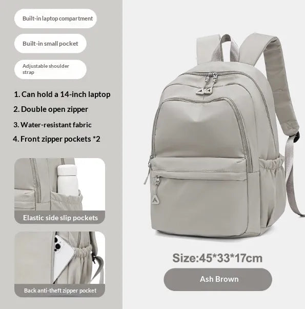 Off-white canvas student backpack with simple design, 45x33x17 cm dimensions