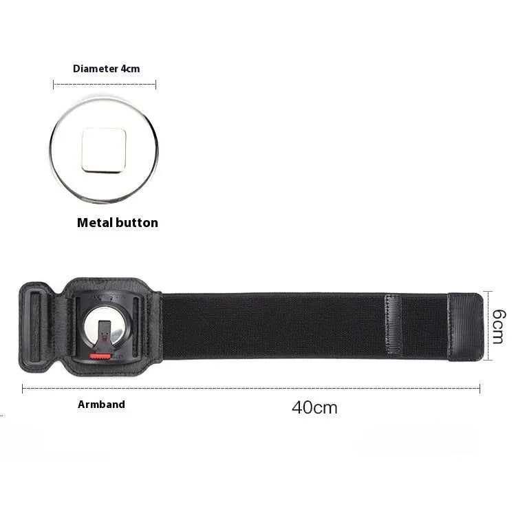 Black mobile phone arm bag with adjustable wrist strap holding smartphone for delivery riding or running