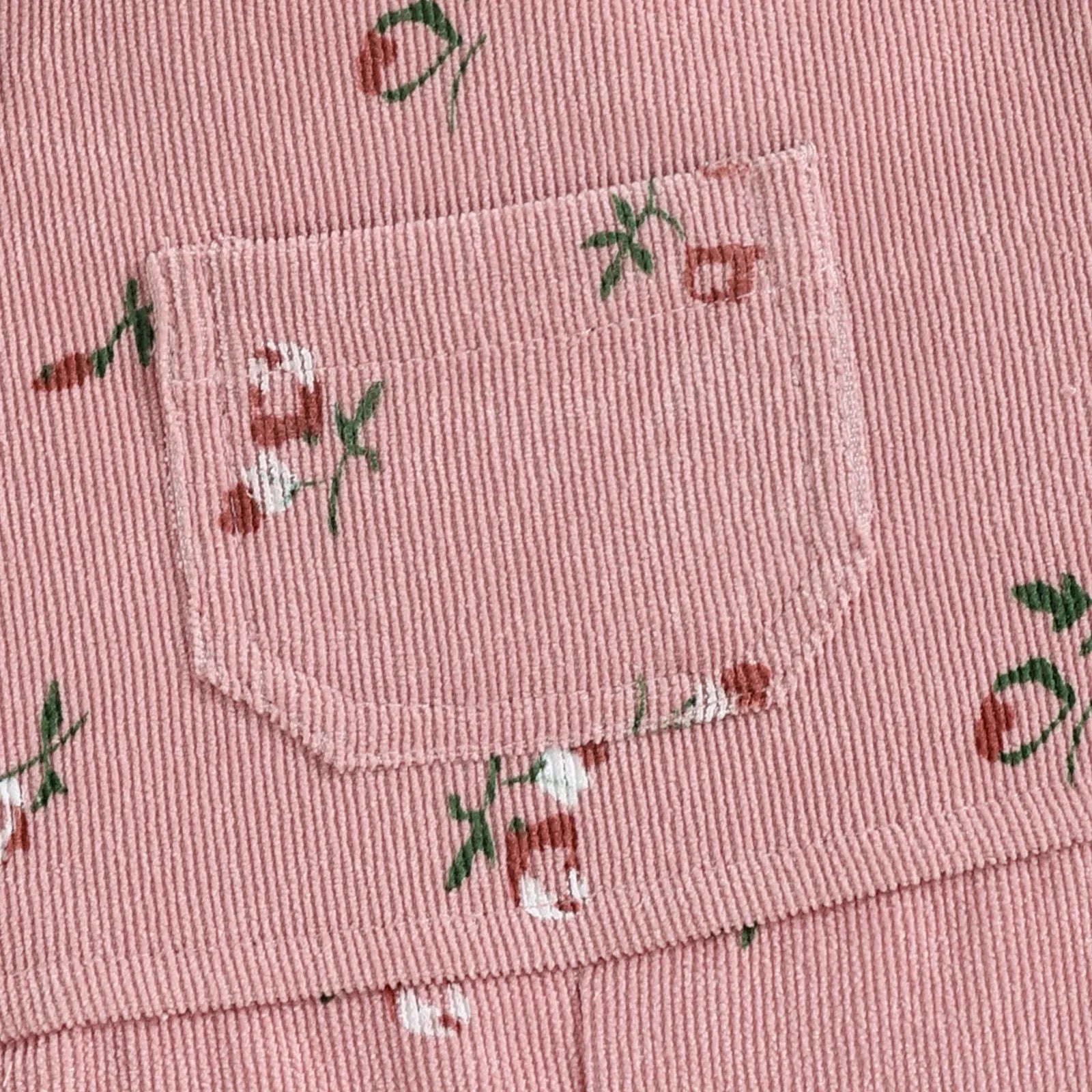 Girls long-sleeved printed cotton blouse and corduroy suspender trousers suit in pink