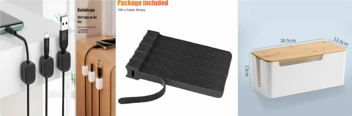 Plastic cable storage box for power strip and charger, 23x11x12.5cm or 30.5x13.5x13cm, desktop cable organizer