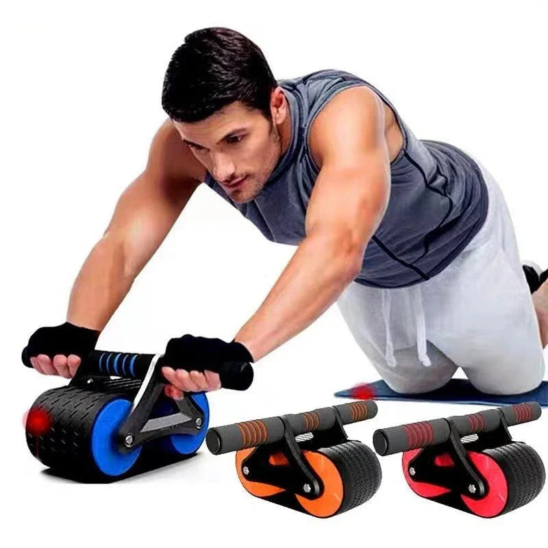 Premium Abdominal Workout Roller with Dual Wheels, Comfortable Grip, and Automatic Rebound Action for Core Strengthening and Fitness Training