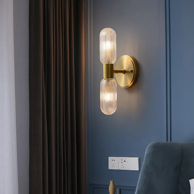 Copper-colour double head adjustable wall lamp with minimalist Nordic design