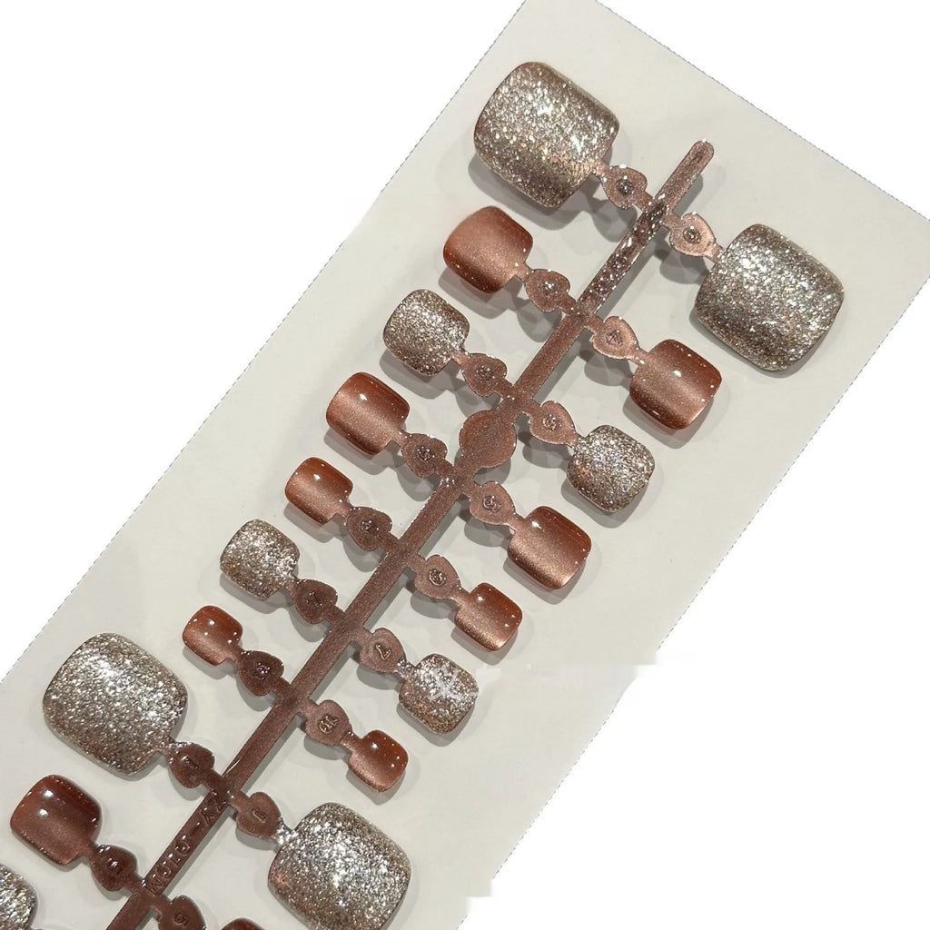 Brown cat eye crystal rhinestone toenail patches set in S M L sizes ultra-thin seamless