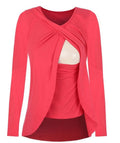 Europe maternity cotton round neck feeding shirt blouse 8962 in solid colour for pregnant women