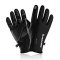 Unisex winter cycling gloves in black made of polar fleece with split finger design and printed pattern