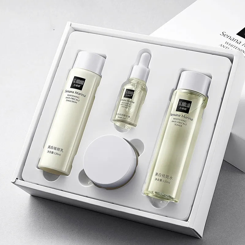 Whitening and freckle removing facial care set with 120ml, 120ml, 15ml and 50g net contents, Gold Luxury option