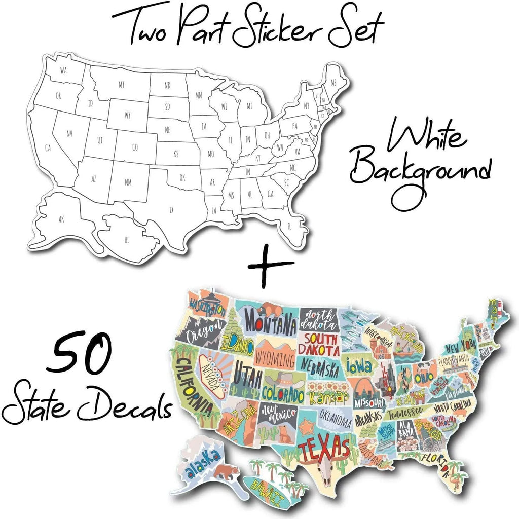Travel car sticker set with map letters and white background for vehicle window or body decoration