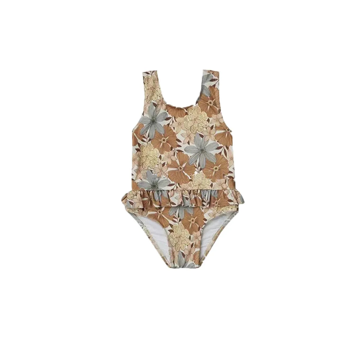 Girls' high elasticity one piece swimsuit in floral print with quick-drying polyester fabric