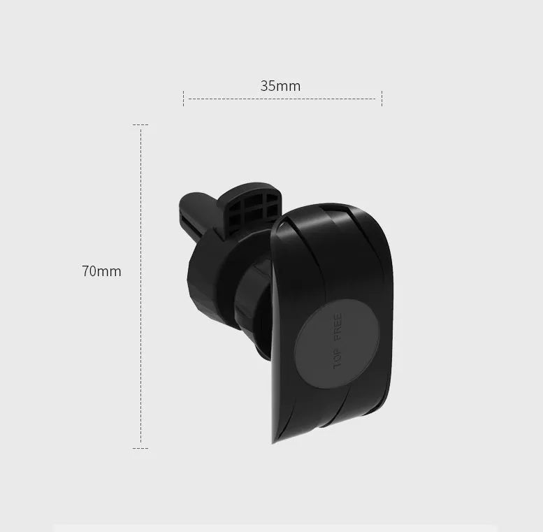 Gloss black car phone holder mounted on vehicle air vent with universal clip mechanism