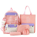 Lightweight nylon student school backpack in a choice of pink, black, purple, or blue solid colours.