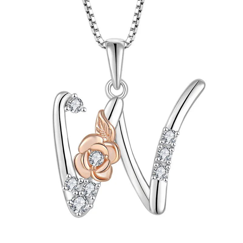 925 sterling silver necklace with English letter B zircon pendant on a collarbone chain