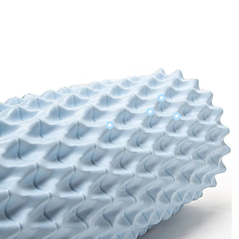 Fishbone foam massage roller in ocean blue, deep sea grey, coral orange or pink, 30x10cm or 33x14cm, EVA and PVC yoga pillar.