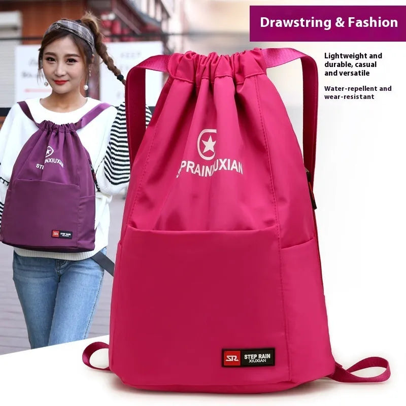 Lightweight Oxford cloth drawstring backpack in solid colour with water pillow shoulder straps