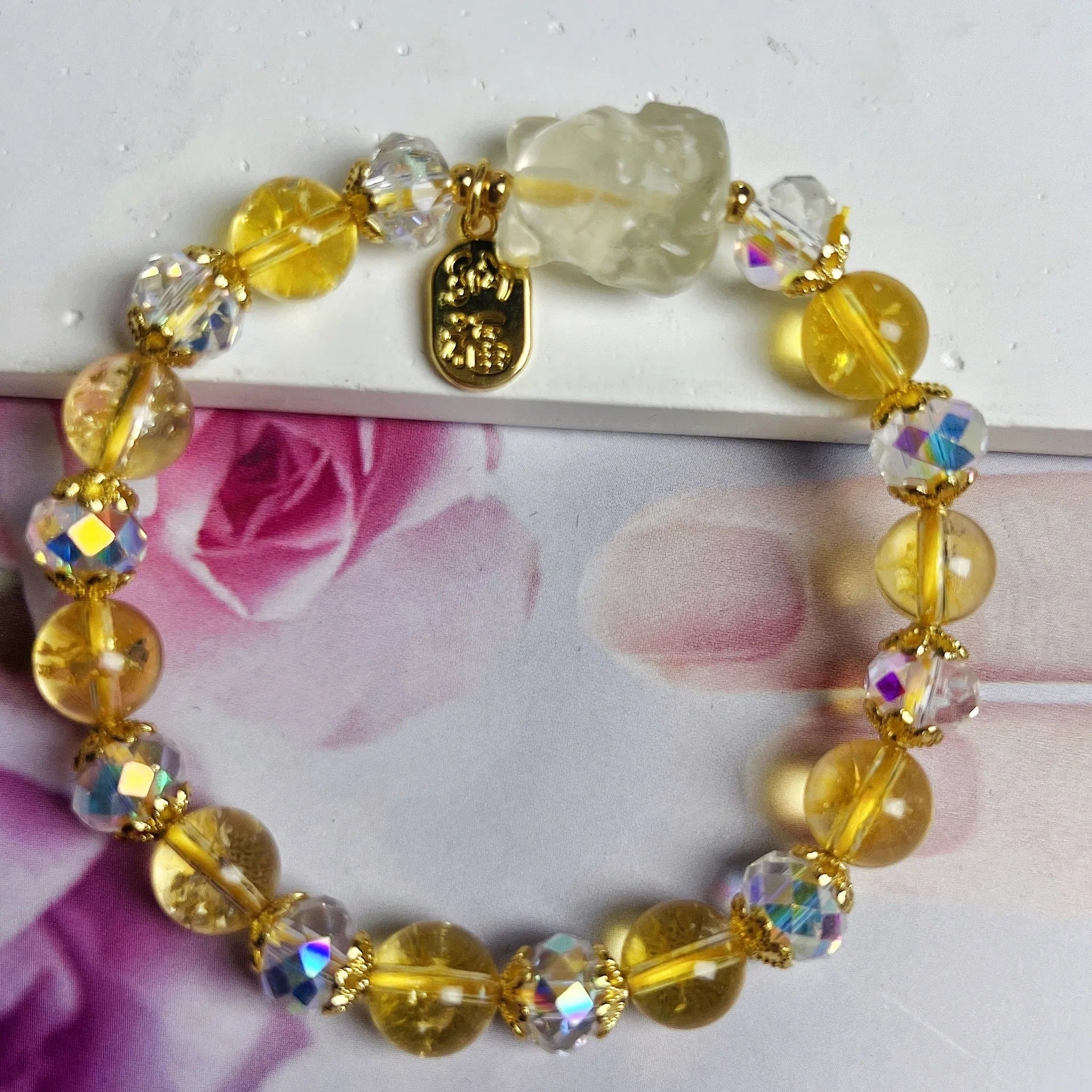 Natural citrine bracelet with nine-tail fox design for women