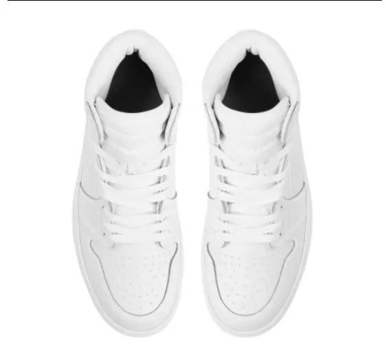 White high-top lace-up basketball shoes with artificial PU upper and rubber sole, sizes 36-45