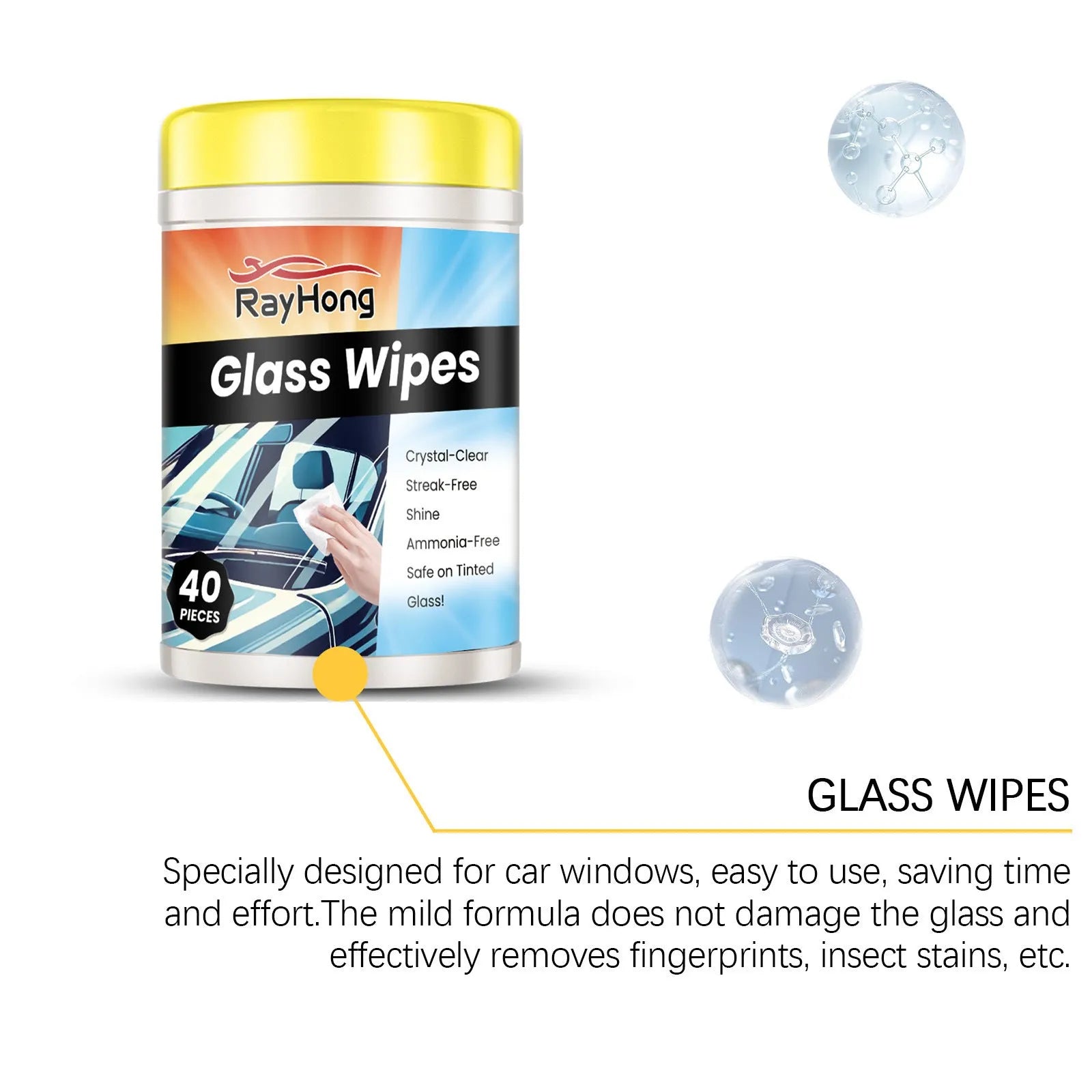 Pack of 40 car glass cleaning wipes each measuring 8.2x12.7cm for anti-fog use on rearview mirrors
