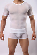 Men's slim fit mesh transparent short-sleeved T-shirt in solid colours