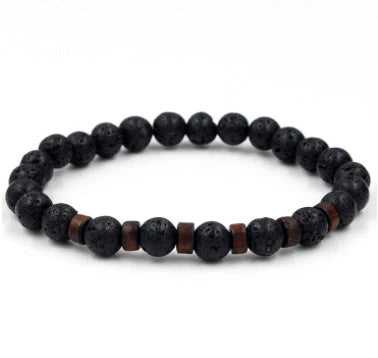 Premium men's black volcanic stone bracelet with unique, durable design and adjustable fit