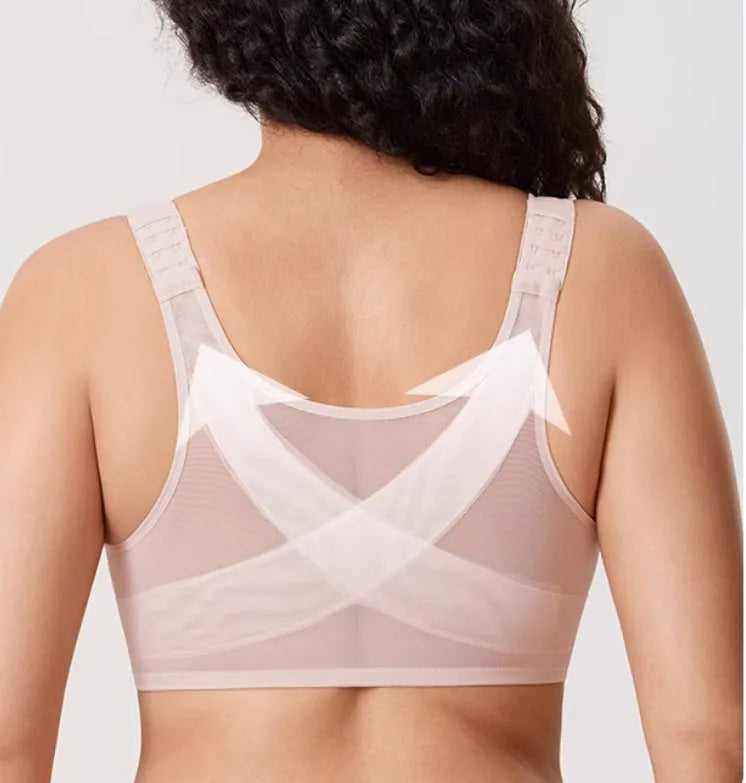Ultra-thin seamless back-shaping bra for chubby girls, polyester, adjustable, sizes 75B-95G.