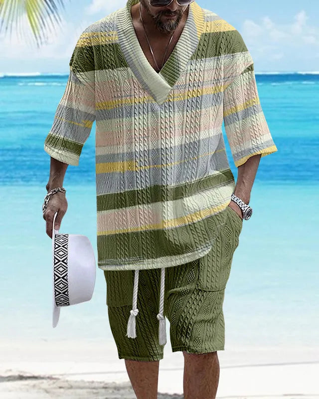 Loose casual short sleeve suit in polyester fabric with coordinating top and shorts