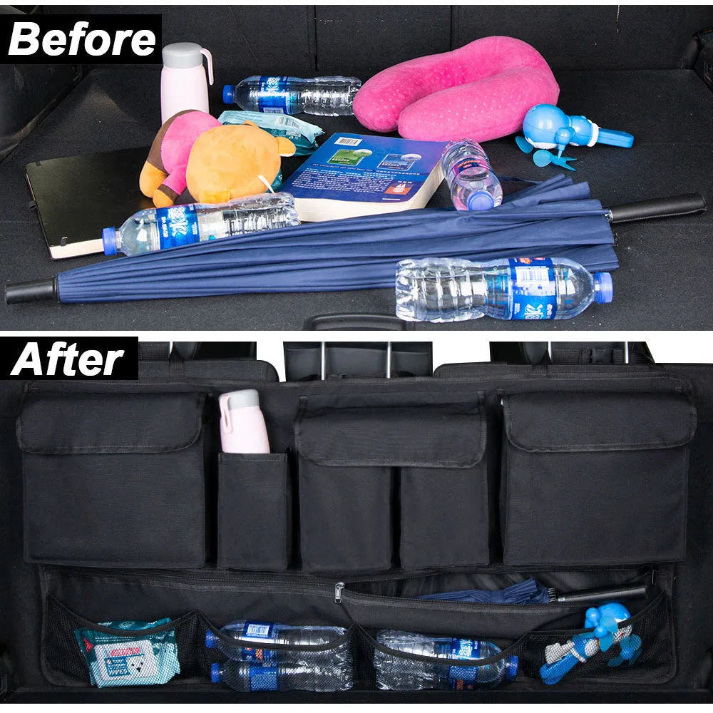 Black car boot hanging shopping bag organiser with waterproof Oxford cloth and carry handle