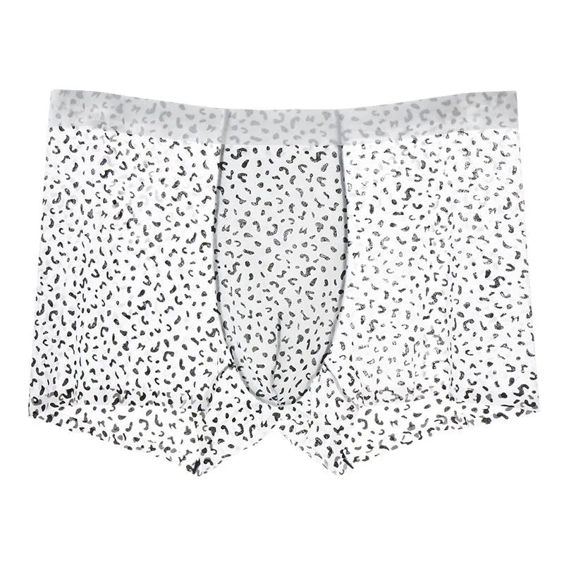 Men's personalised ice silk boxer shorts showing camouflage patterns including black leopard print design
