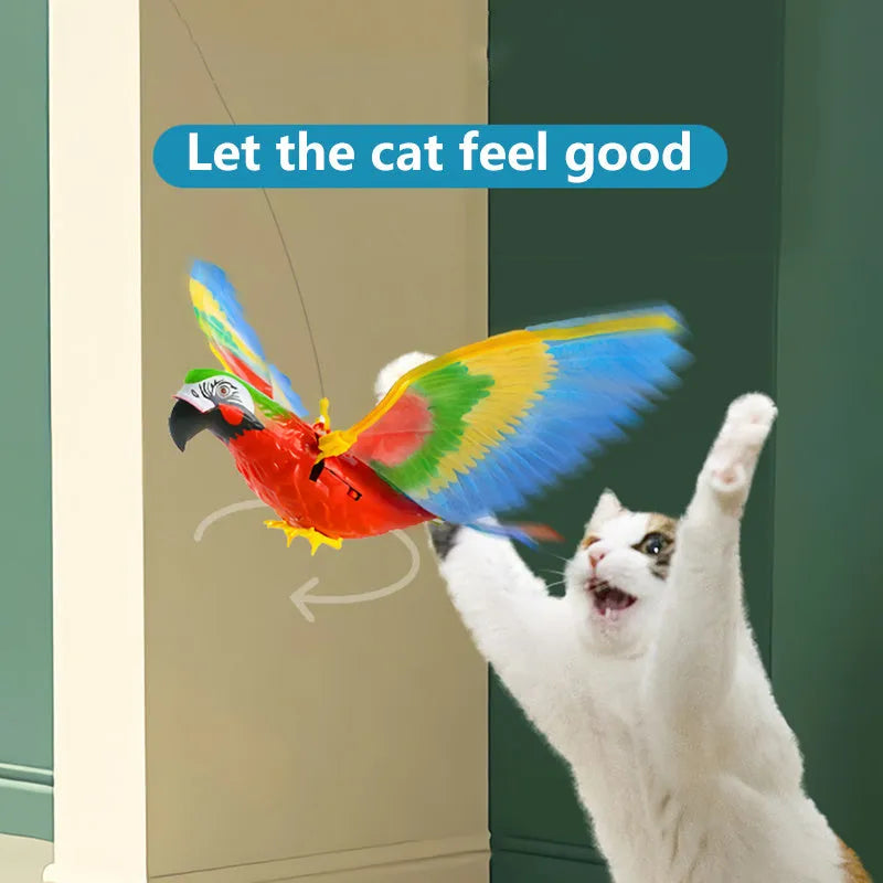 Plastic hanging simulation bird cat toy with rotating action in 25cm or 43cm size