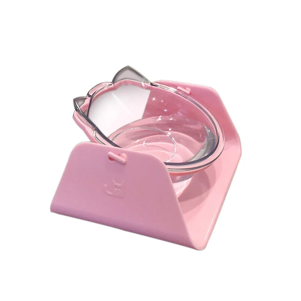 Adjustable plastic cat bowl with 15 degree tilt in Blue colour on a flat surface