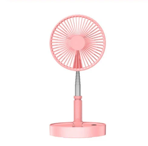 A versatile portable fan with adjustable speeds, long-lasting battery, and compact foldable design for use in office, kitchen, camping, and more