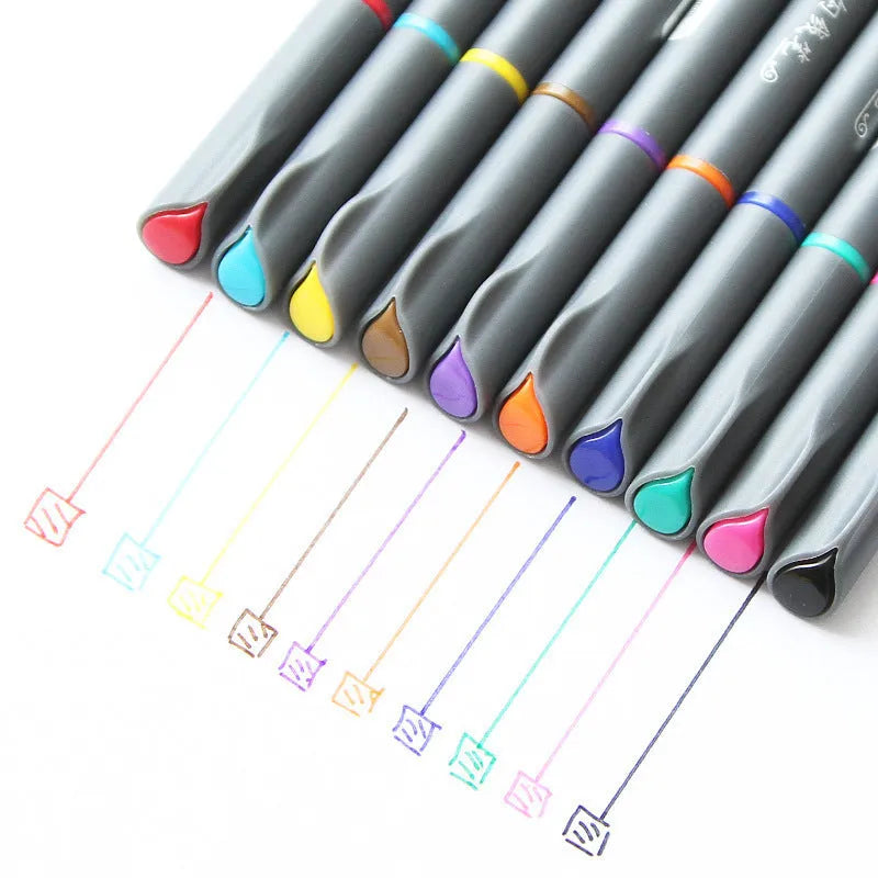 Ten hook line drawing pens with 0.38mm fine point tips and syringe-style barrels for technical drafting