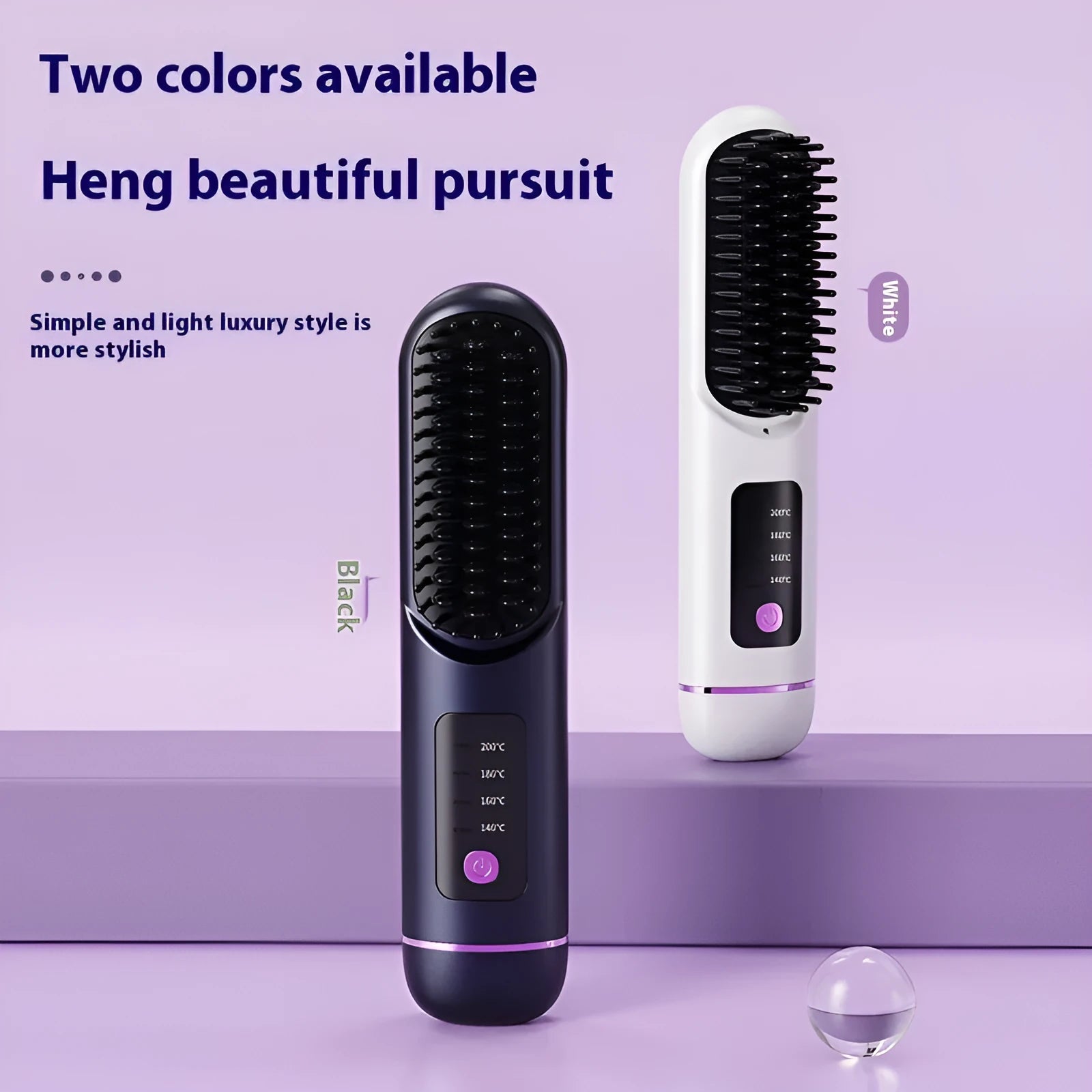 Portable charging negative ion straight hair comb in ABS plastic, showing white, blue, and grey colour options