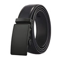 Real cow leather automatic belt with alloy buckle, smooth black finish, available in 110cm 120cm 130cm lengths