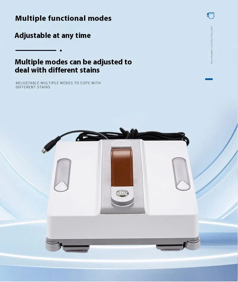 White intelligent window cleaning robot with four water spray nozzles for automated high-rise window maintenance