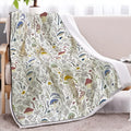 White tree leaf mushroom style sherpa fleece blanket with hemmed edges, available in 130x150cm and 150x200cm