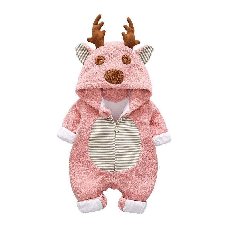 Baby romper with long sleeves and lace-up straps in khaki, pink, or white colours