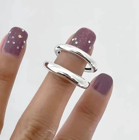 925 sterling silver minimalist ring with adjustable opening for women, Korean-style niche design on white background