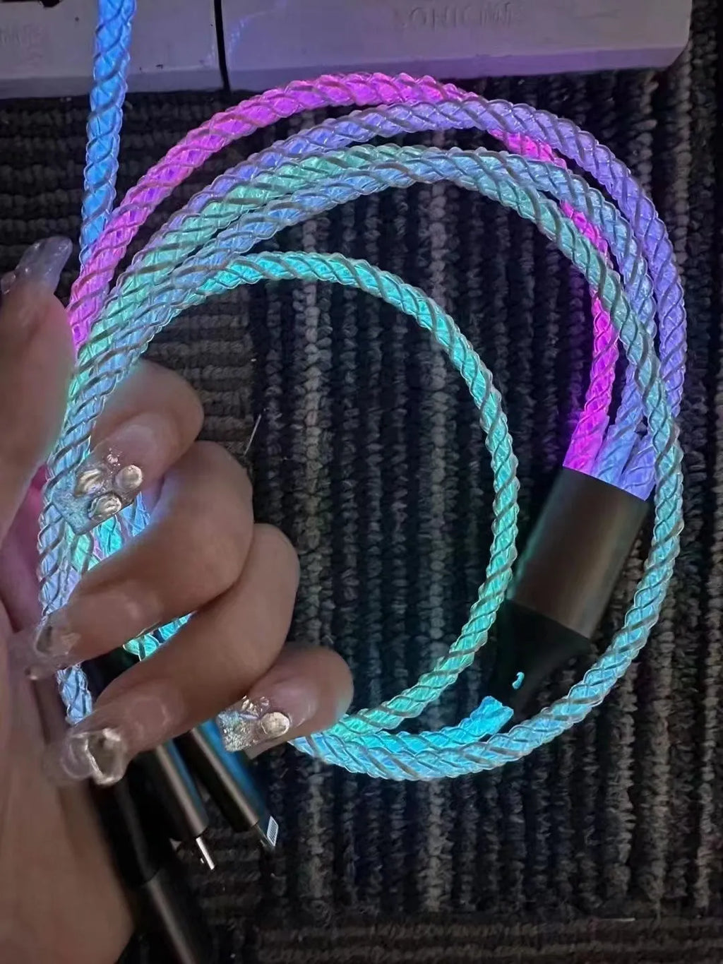 RGB One Drag Three illuminating data cable, 1.2 m, Lightning Micro USB TYPE-C, white TPE