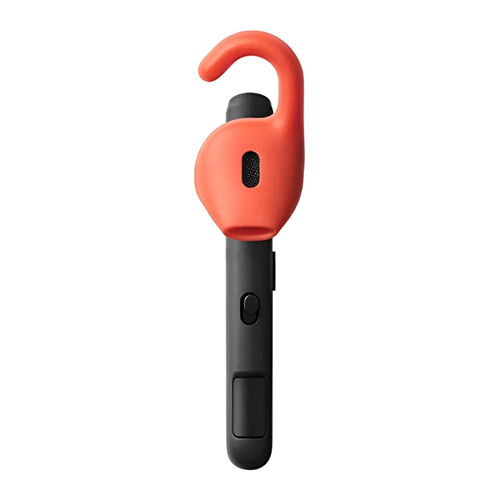 Black or silvery behind-the-ear Bluetooth earphone with automatic connection and dual phone support