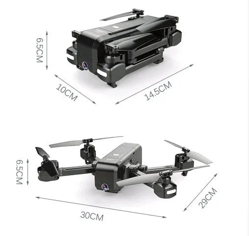 Black folding quadcopter drone with 1080P WiFi FPV camera, GPS return, folded size 14.5 x 10 x 6.5 cm