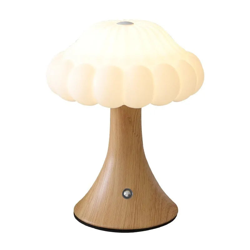 Mushroom-shaped touch lamp with USB charging port in cream colour