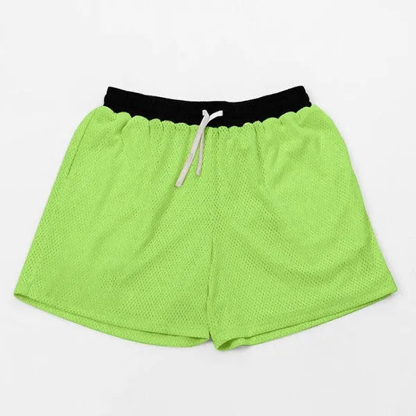 Men's solid colour quick-drying mesh running shorts in black, red, green, purple, or blue