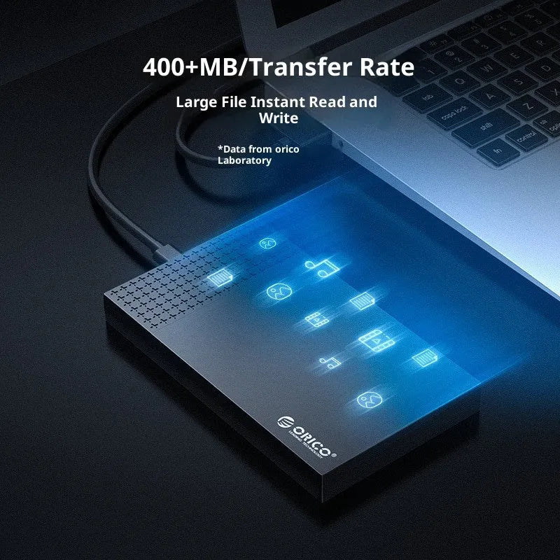 Black 2.5-inch Type-C USB 3.1 hard disk box in ABS plastic with cables