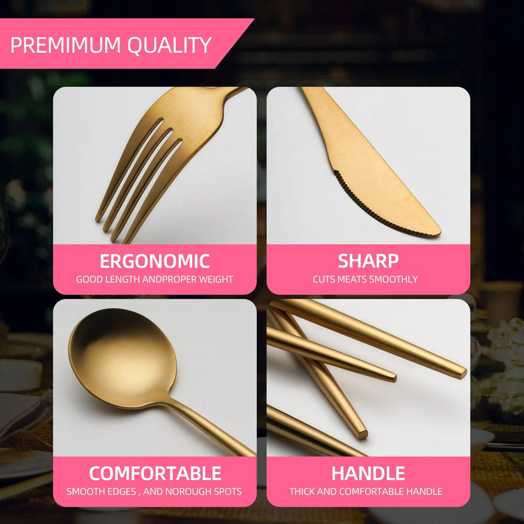 Stainless steel 5-piece Portuguese steak tableware set with sisal burnished finish in multiple colour options