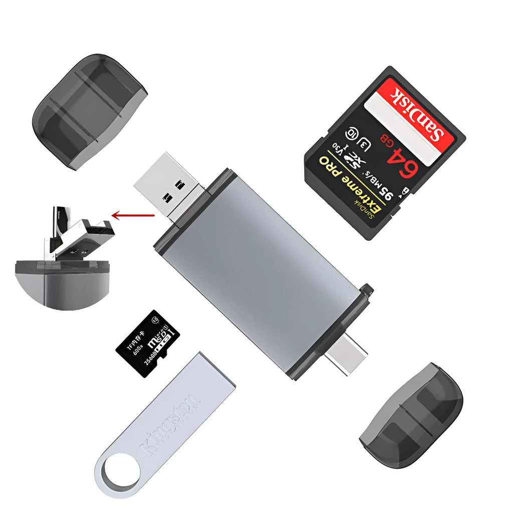 Grwibeou T-933 OTG card reader 6-in-1 upgraded version with USB and card slots for computer and phone data transfer
