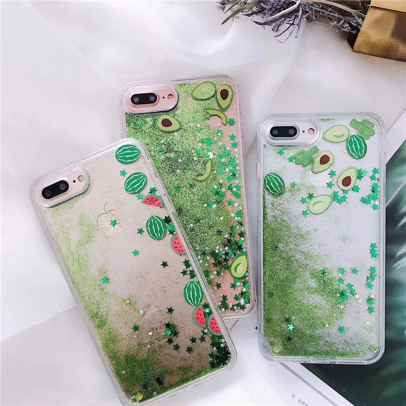 Avocado quicksand rhinestone phone case for iPhone back cover with three colour choices A B C