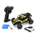Blue and yellow 1:18 scale RC drift car with 2.4G remote control on charging cable