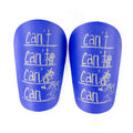 Pair of PU football shin guards in black, shown on a leg, for training and sports protection.
