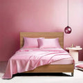 Four-piece imitation silk bedding set in navy blue – includes quilt cover, fitted sheet, and two pillowcases with satin weave finish