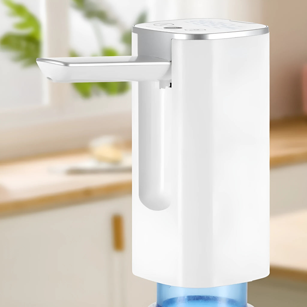 White ABS plastic folding water pump with LCD screen and silicone tube for bucket water dispensing