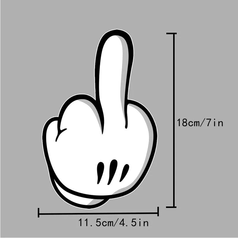 Waterproof middle finger car sticker in 180 x 115mm for window glass and bumper, paper material, single sticker